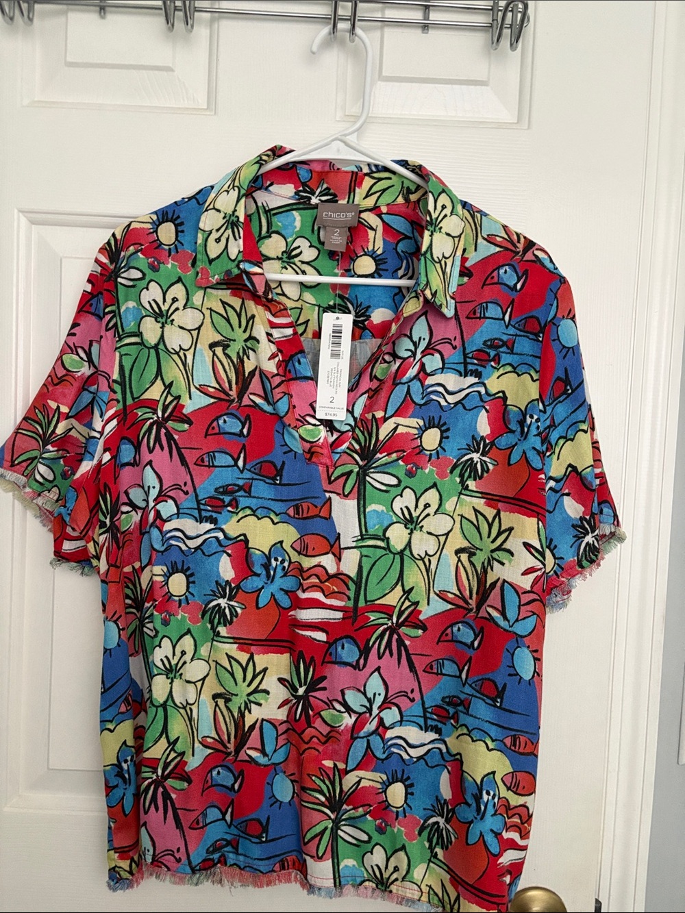 Chico's Multicolor Tropical Floral Button-Up Top